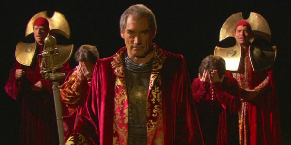 Rassilon (Timothy Dalton) provides the menace in the Tenth Doctor's final, and emotional, appearance. 