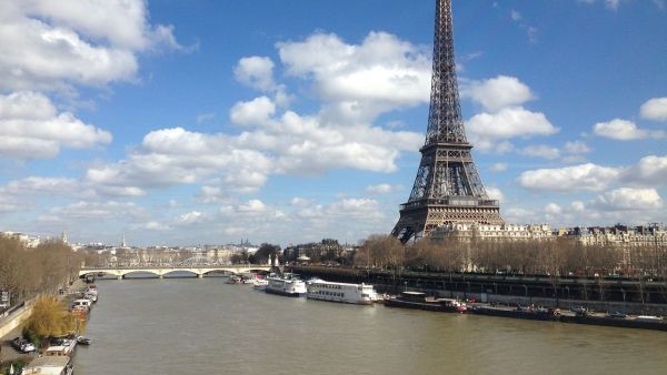 Eiffel Tower By The Seine River Paris 2 March 2014