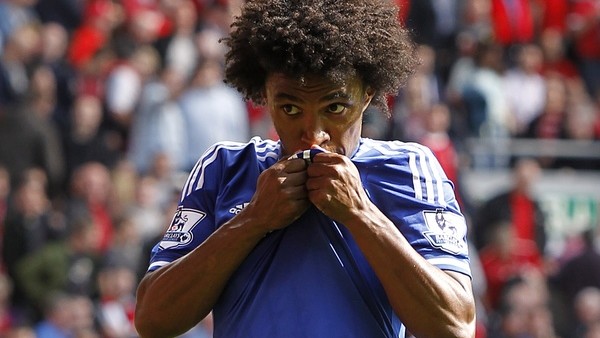 Chelsea's da Silva Willian celebrates after scoring his team's second goal