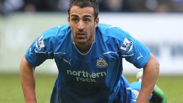 Newcastle United's Sanchez Jose Enrique lies on the pitch following a challenge