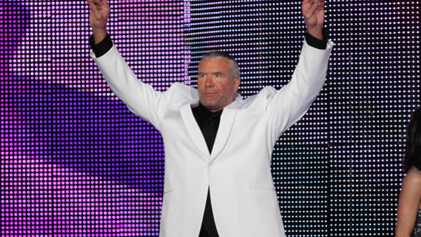 Scott Hall aka Razor Ramon speaks during the WWE Hall of Fame Induction at the Smoothie King Center in New Orleans on Saturday, April 5, 2014. (Jonathan Bachman/AP Images for WWE)