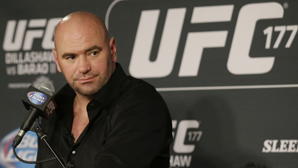 UFC President Dana White speaks at a news conference after the UFC 177 mixed martial arts event in Sacramento, Calif., Saturday, Aug. 30, 2014. (AP Photo/Jeff Chiu)