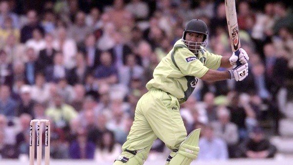 Pakistani opening batsman, Saeed Anwar, piles on the runs at the Oval Cricket ground in London during Pakistan's World Cup cricket Super Six match against Zimbabwe. Anwar scored 103 runs off 144 balls.