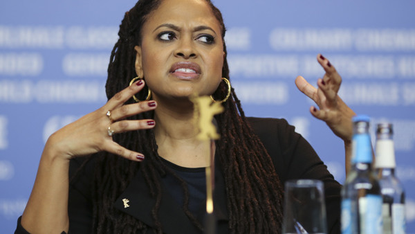 Director Ava DuVernay during the press conference for the film Selma at the 2015 Berlinale Film Festival in Berlin, Tuesday,Feb. 10, 2015. (AP Photo/Markus Schreiber)