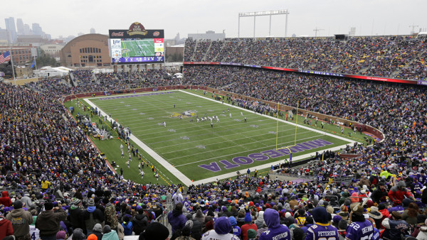 Fans watch during the first half of an NFL football game between the Minnesota Vikings and the New York Jets, Sunday, Dec. 7, 2014, at TCF Bank Stadium in Minneapolis. (AP Photo/Ann Heisenfelt)