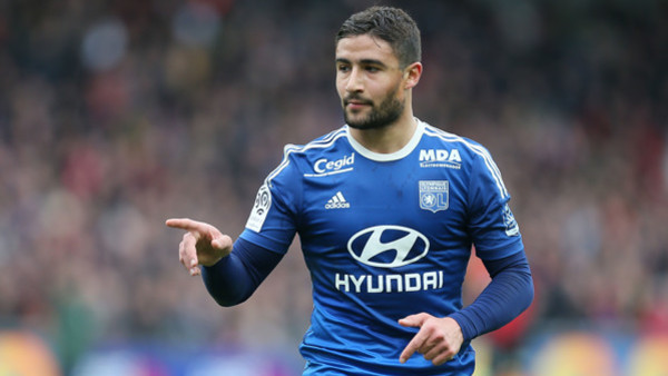 Lyon's forward Nabil Fekir jubilates as he scored the first goal during his French League One soccer match against Guingamp, in Guingamp, westernFrance, Saturday, April 4, 2015. Lyon won 3-1. (AP Photo/David Vincent)