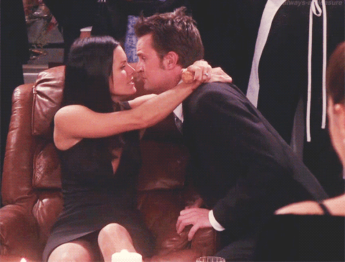 Monica And Chandler Kiss On Chair Gif Gif