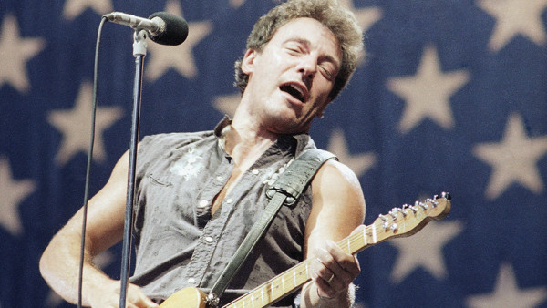 Bruce Springsteen performs during his sold-out concert, Monday, August 5, 1985 at RFK Memorial Stadium in Washington, D.C. The show is the first of a nine-week, 25-city tour of North America in support of his new album,