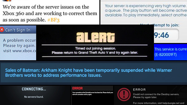 Video game alert server errors