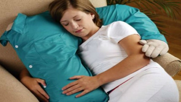 Single Woman Hugging Pillow