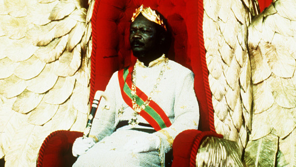 FILE 1977 -- Jean Bedel Bokassa, President of the Central African Republic, is pictured during his coronation ceremonies. Held in the indoor sports stadium in Bangui. After putting the crown on his head he read a proclaimation from the throne. With Bokass