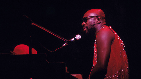 Singer, songwriter and pianist Isaac Hayes performs live