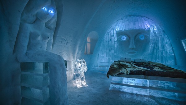 Illuminated Ice Hotel near Kiruna, Sweden