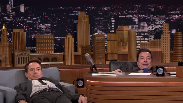 Robert Downey Junior Jimmy Fallon Slouching Desk Weird 14131167460