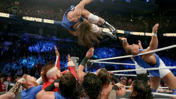 Survivor Series Chad Gable Jason Jordan Dive