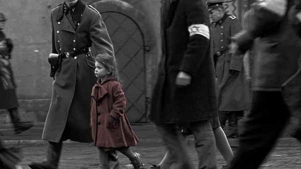 little girl in red dress in schindlers list