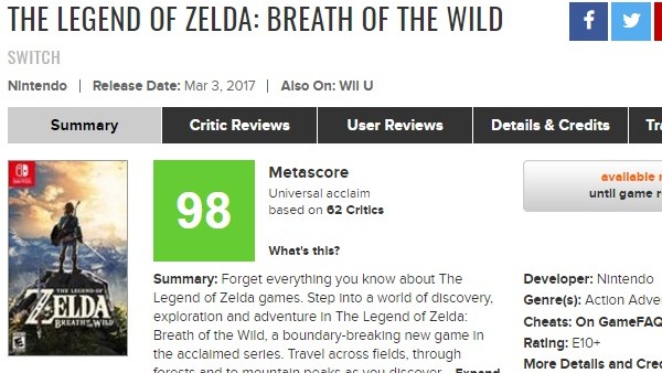 Legend Of Zelda Breath Of The Wild Reviews