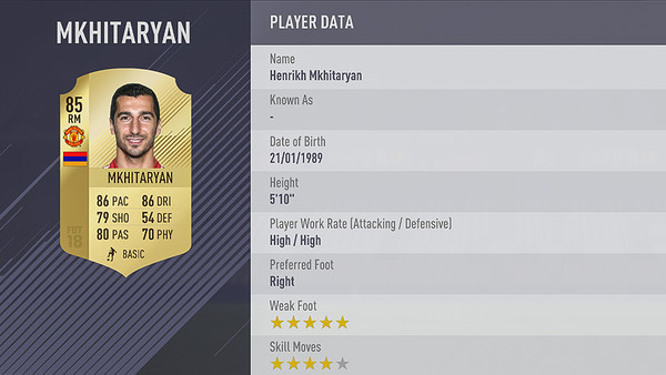 Henrikh Mkhitaryan FIFA 18