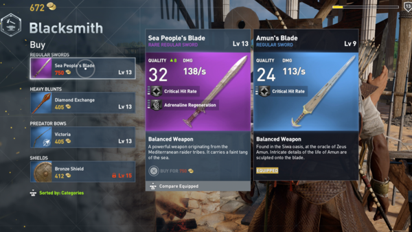 Assassin's Creed Origins Blacksmith Vendor Gear