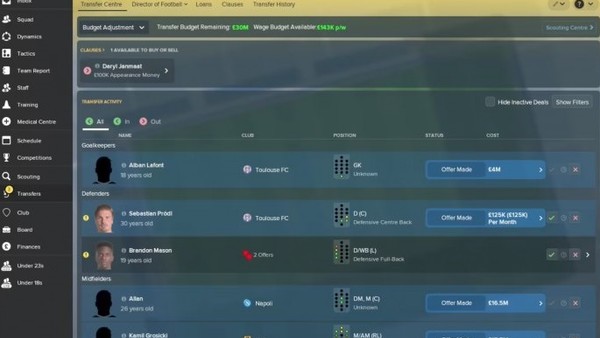 Football manager 2018 Transfers