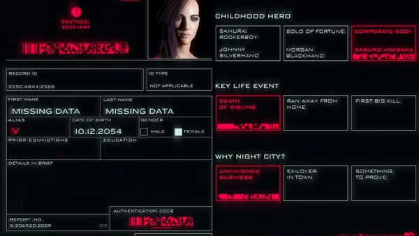 Cyberpunk 2077 Character Creation