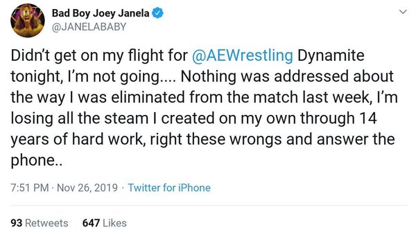 Joey Janela tweet
